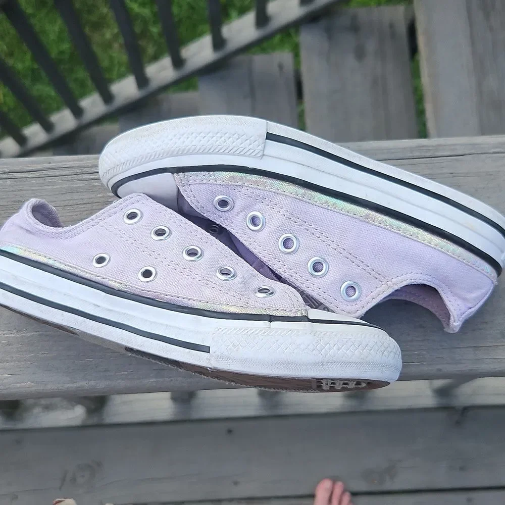 Converse Kids Purple Canvas Sneakers With Irridescent Trim Size 12
